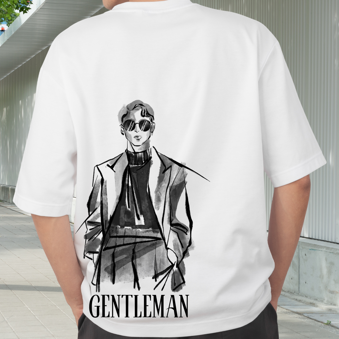 Gentleman Sketch – Oversized Artistic Back-Print Tee