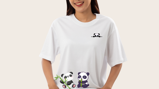 Peekaboo Panda – Cute Oversized White Tee (Women)