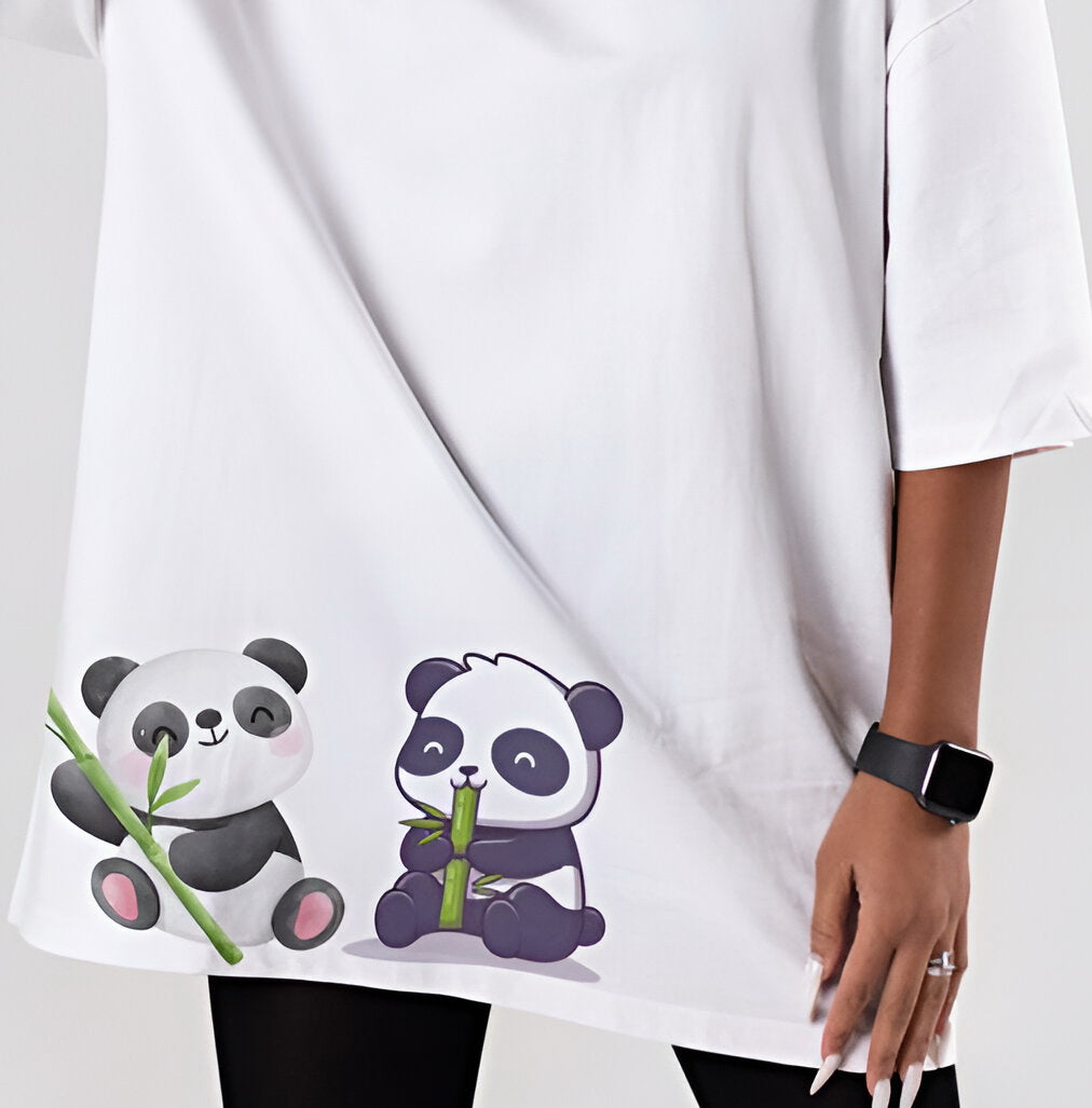 Peekaboo Panda – Cute Oversized White Tee (Women)
