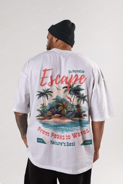 Escape Paradise Oversized Graphic Tee – White