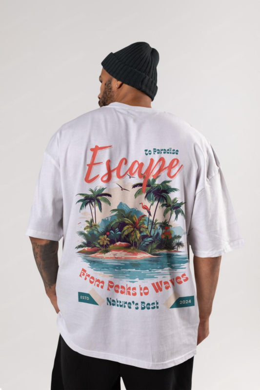 Escape Paradise Oversized Graphic Tee – White